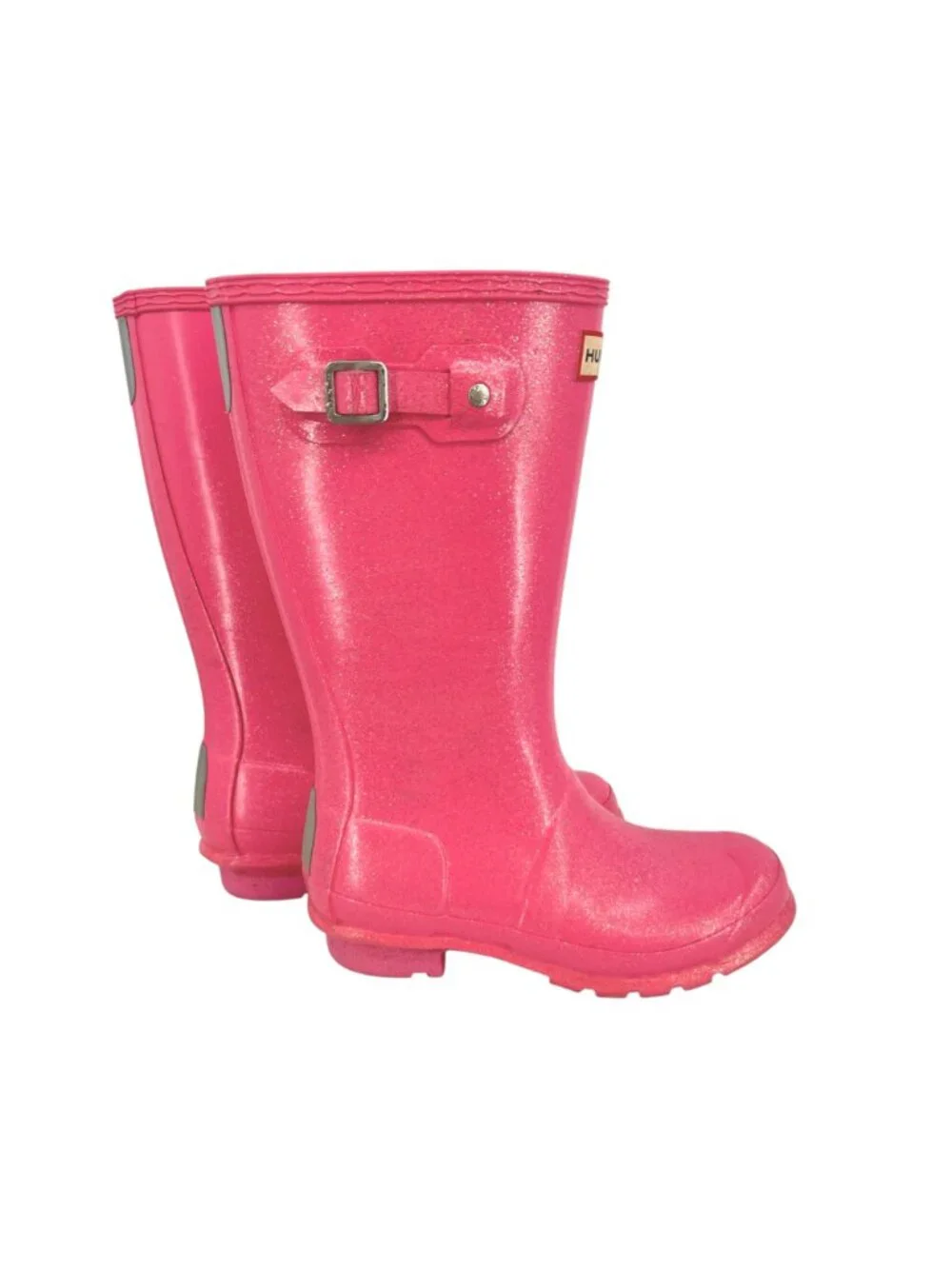 Hunter Girls Pink Glitter Rain Boots Size 4 US Durable Waterproof Mid-Calf